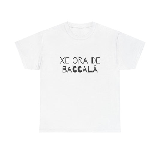 T-shirt bianca p&o xe ora de baccala Printify