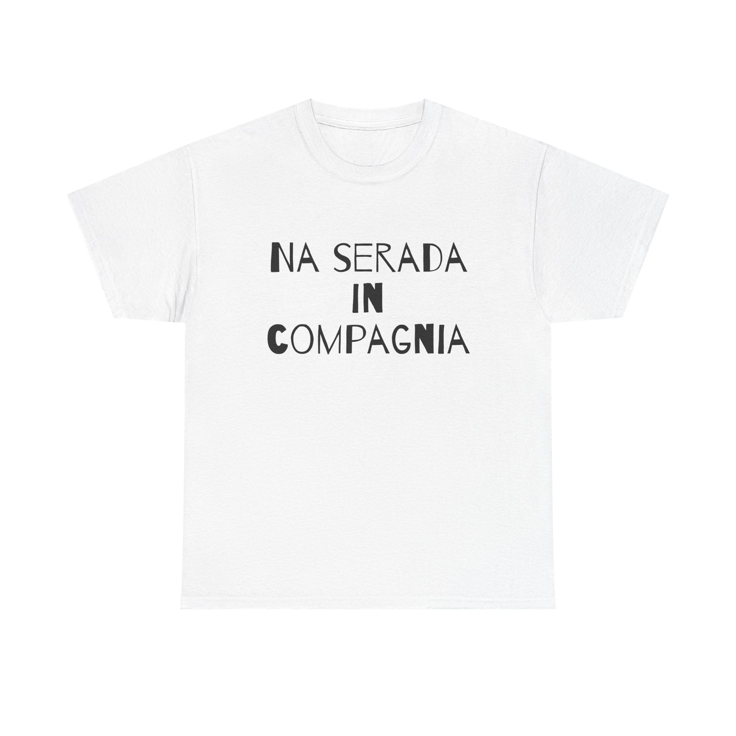 T-shirt bianca p&o na serada in compagnia Printify