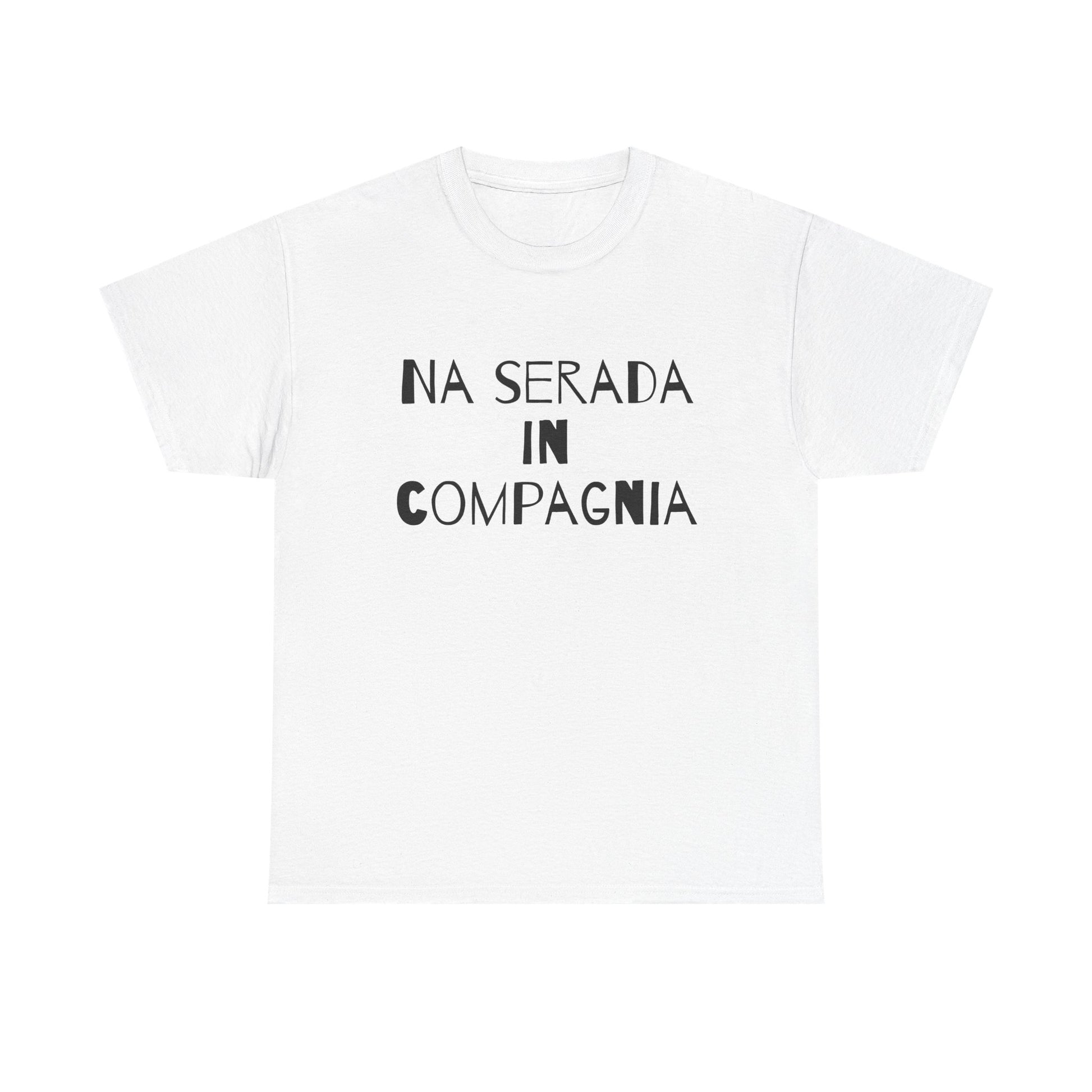 T-shirt bianca p&o na serada in compagnia Printify