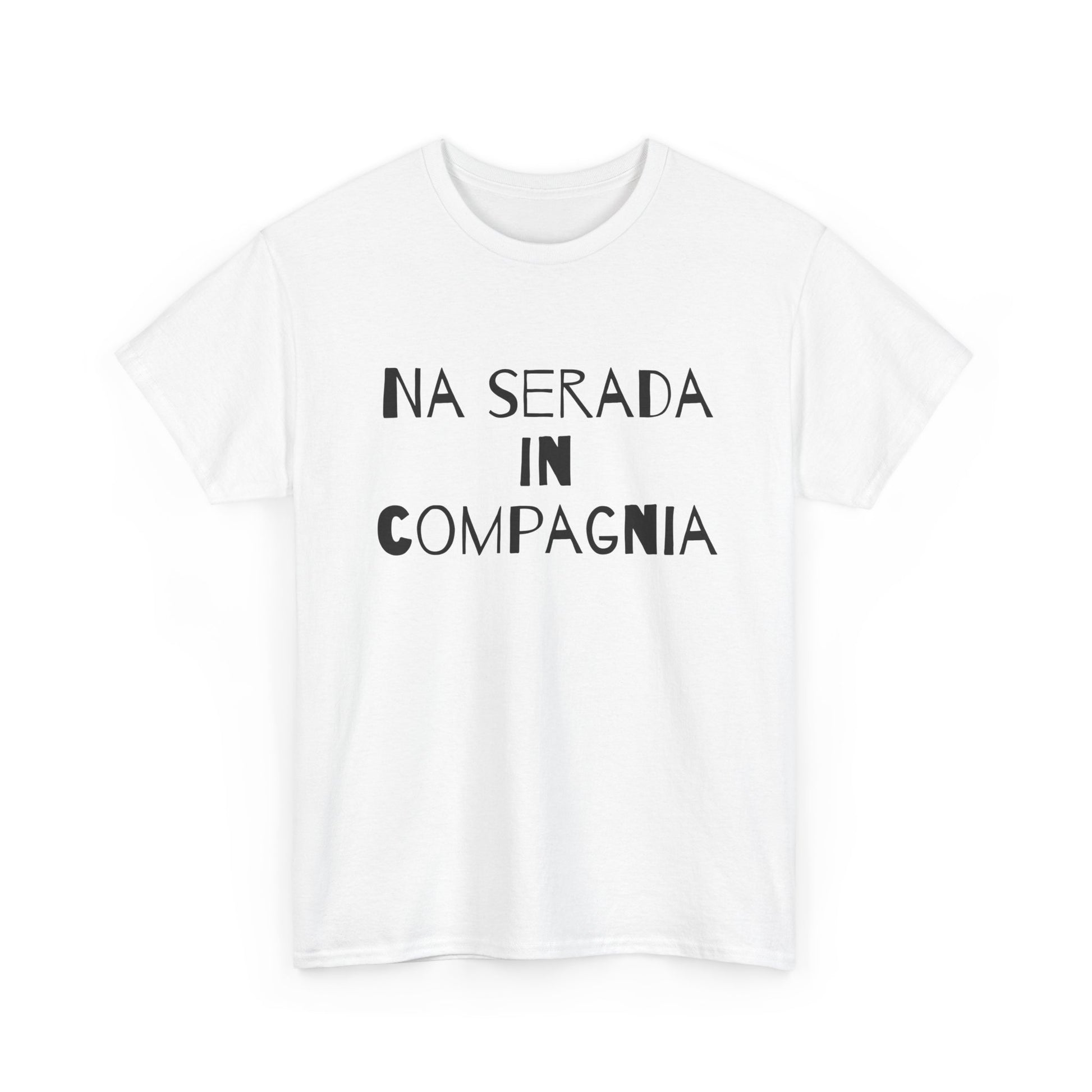 T-shirt bianca p&o na serada in compagnia Printify